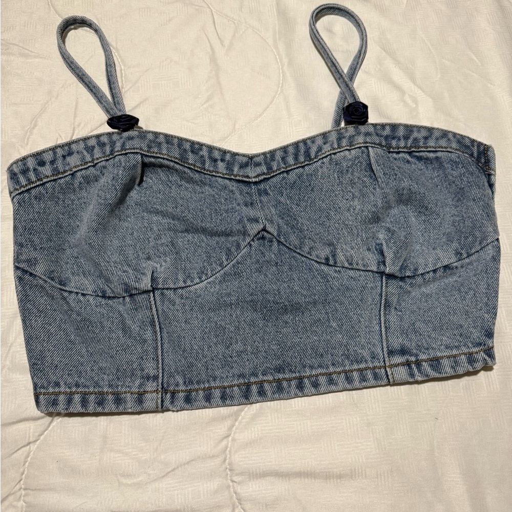 Denim Bustier Crop Top - Light Blue